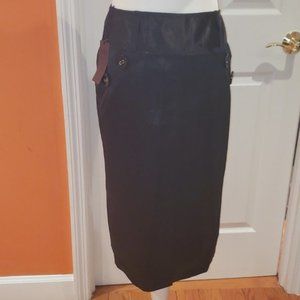 Black button accented shiny coated skirt